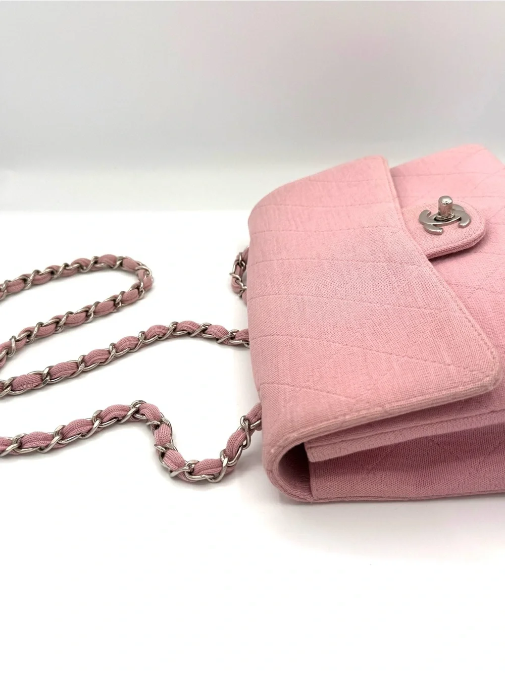 CHANEL Pink Quilted Flap Shoulder Bag with Silver Chain